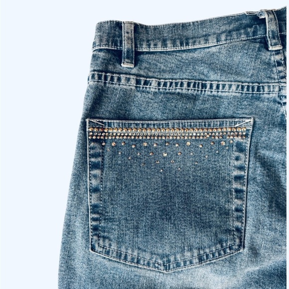 CHRISTINE ALEXANDER Swarovski Studded Bling Jeans Mid Rise Flare Womens 10 - Picture 10 of 14